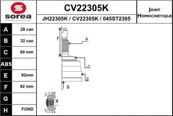 EAI CV22305K - Шарнирный комплект, ШРУС, приводной вал autosila-amz.com