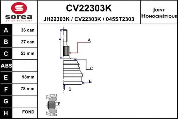 EAI CV22303K - Шарнирный комплект, ШРУС, приводной вал autosila-amz.com