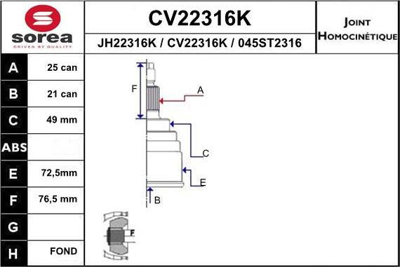 EAI CV22316K - Шарнирный комплект, ШРУС, приводной вал autosila-amz.com