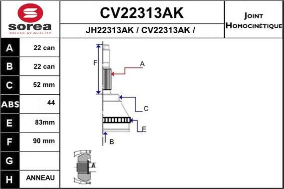 EAI CV22313AK - Шарнирный комплект, ШРУС, приводной вал autosila-amz.com