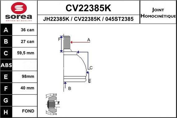 EAI CV22385K - Шарнирный комплект, ШРУС, приводной вал autosila-amz.com