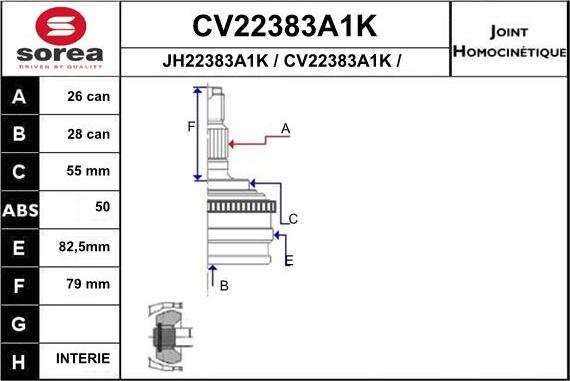 EAI CV22383A1K - Шарнирный комплект, ШРУС, приводной вал autosila-amz.com