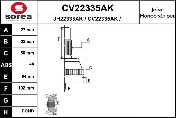 EAI CV22335AK - Шарнирный комплект, ШРУС, приводной вал autosila-amz.com