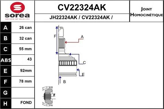 EAI CV22324AK - Шарнирный комплект, ШРУС, приводной вал autosila-amz.com