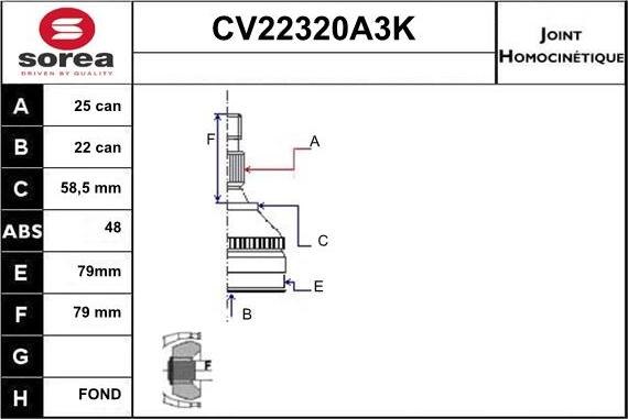 EAI CV22320A3K - Шарнирный комплект, ШРУС, приводной вал autosila-amz.com