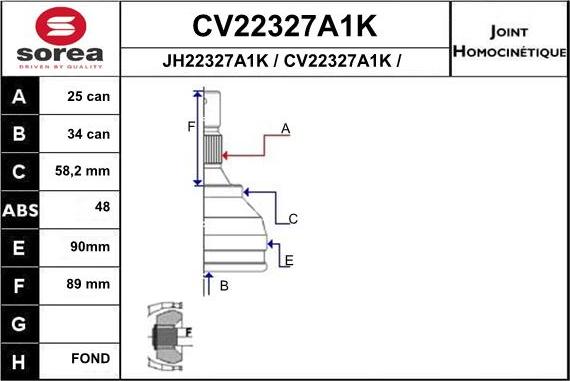 EAI CV22327A1K - Шарнирный комплект, ШРУС, приводной вал autosila-amz.com