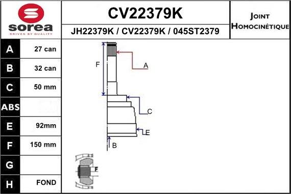 EAI CV22379K - Шарнирный комплект, ШРУС, приводной вал autosila-amz.com