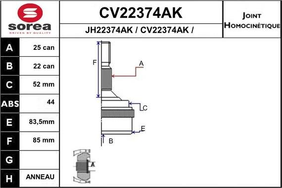 EAI CV22374AK - Шарнирный комплект, ШРУС, приводной вал autosila-amz.com
