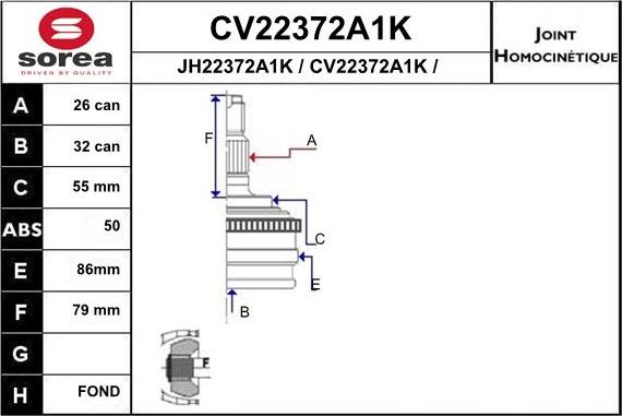 EAI CV22372A1K - Шарнирный комплект, ШРУС, приводной вал autosila-amz.com