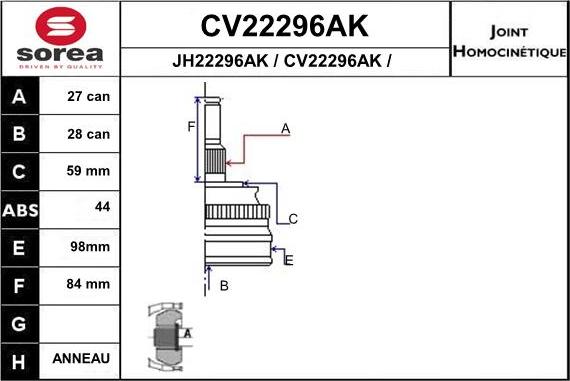 EAI CV22296AK - Шарнирный комплект, ШРУС, приводной вал autosila-amz.com