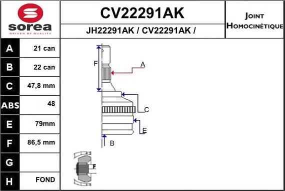 EAI CV22291AK - Шарнирный комплект, ШРУС, приводной вал autosila-amz.com