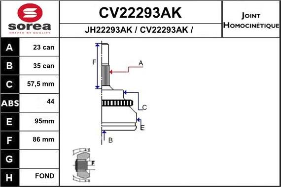 EAI CV22293AK - Шарнирный комплект, ШРУС, приводной вал autosila-amz.com