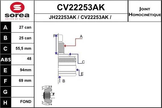 EAI CV22253AK - Шарнирный комплект, ШРУС, приводной вал autosila-amz.com