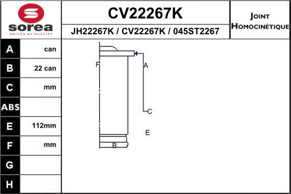 EAI CV22267K - Шарнирный комплект, ШРУС, приводной вал autosila-amz.com