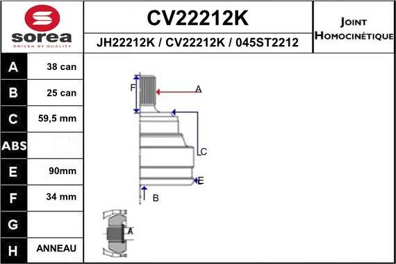 EAI CV22212K - Шарнирный комплект, ШРУС, приводной вал autosila-amz.com