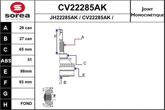 EAI CV22285AK - Шарнирный комплект, ШРУС, приводной вал autosila-amz.com