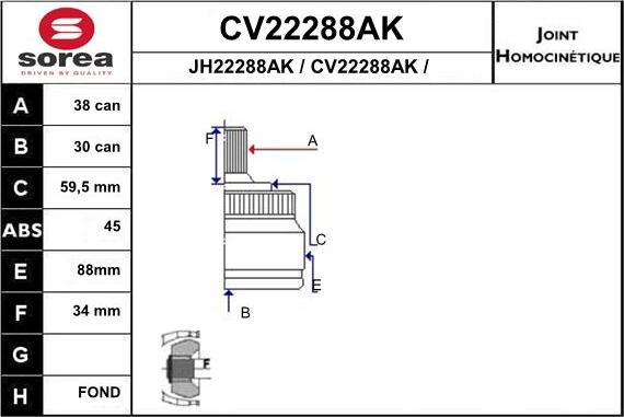 EAI CV22288AK - Шарнирный комплект, ШРУС, приводной вал autosila-amz.com