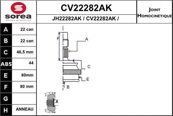 EAI CV22282AK - Шарнирный комплект, ШРУС, приводной вал autosila-amz.com
