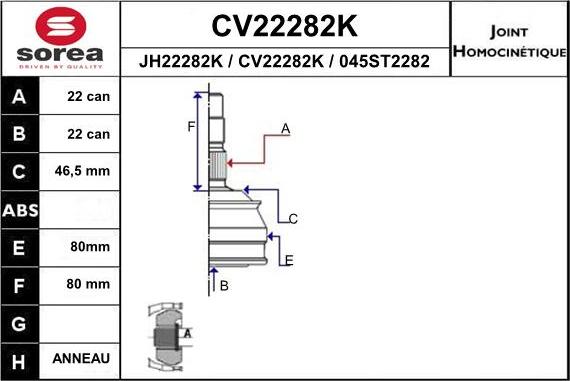 EAI CV22282K - Шарнирный комплект, ШРУС, приводной вал autosila-amz.com