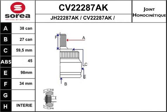 EAI CV22287AK - Шарнирный комплект, ШРУС, приводной вал autosila-amz.com
