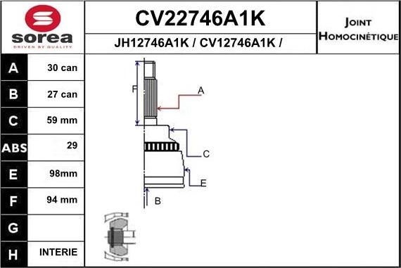 EAI CV22746A1K - Шарнирный комплект, ШРУС, приводной вал autosila-amz.com