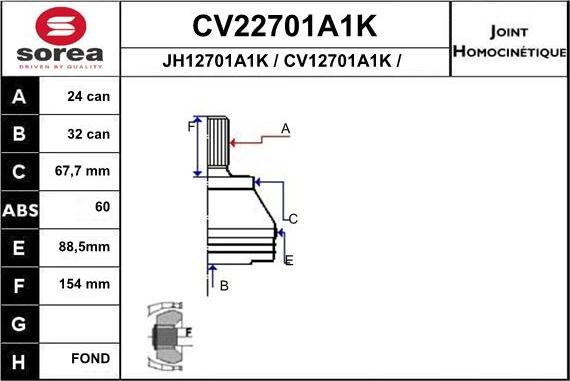 EAI CV22701A1K - Шарнирный комплект, ШРУС, приводной вал autosila-amz.com