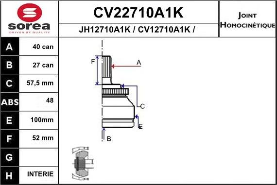 EAI CV22710A1K - Шарнирный комплект, ШРУС, приводной вал autosila-amz.com