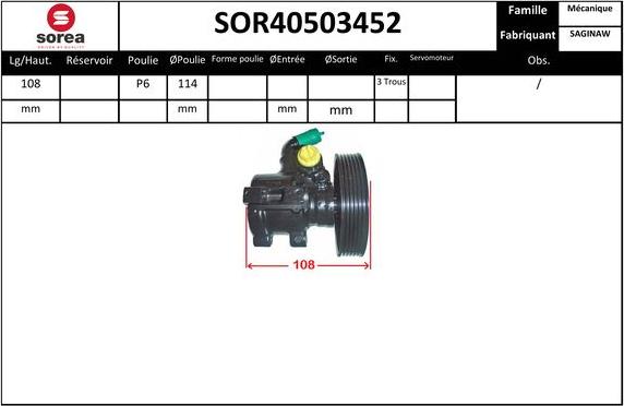 EAI SOR40503452 - Гидравлический насос, рулевое управление, ГУР autosila-amz.com
