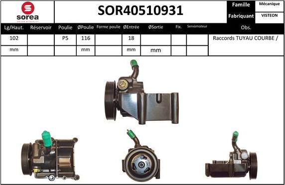 EAI SOR40510931 - Гидравлический насос, рулевое управление, ГУР autosila-amz.com