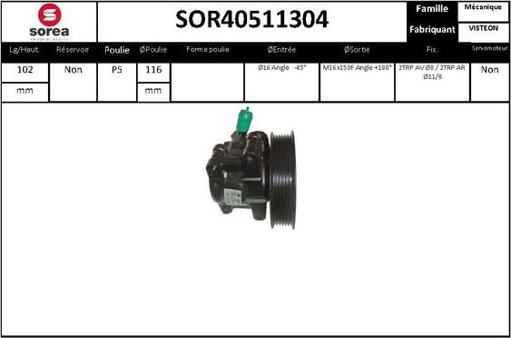 EAI SOR40511304 - Гидравлический насос, рулевое управление, ГУР autosila-amz.com