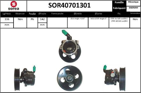 EAI SOR40701301 - Гидравлический насос, рулевое управление, ГУР autosila-amz.com