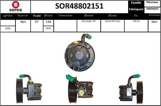 EAI SOR48802151 - Гидравлический насос, рулевое управление, ГУР autosila-amz.com