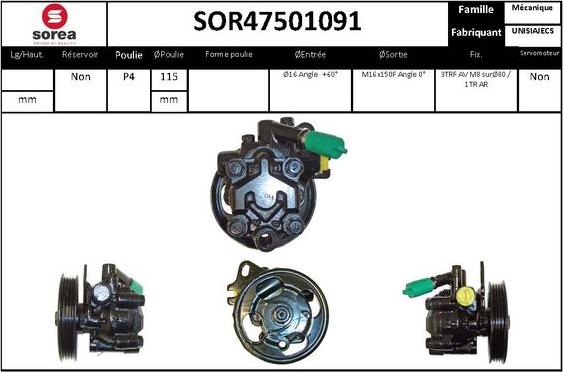 EAI SOR47501091 - Гидравлический насос, рулевое управление, ГУР autosila-amz.com