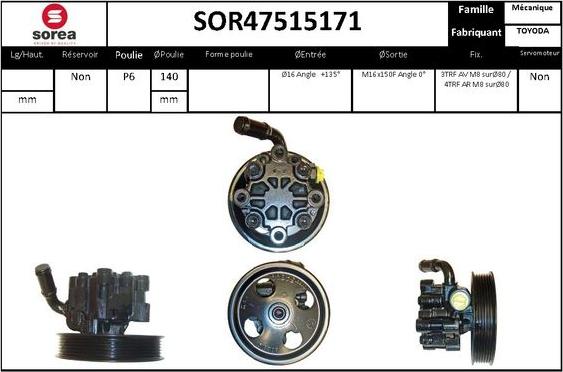 EAI SOR47515171 - Гидравлический насос, рулевое управление, ГУР autosila-amz.com