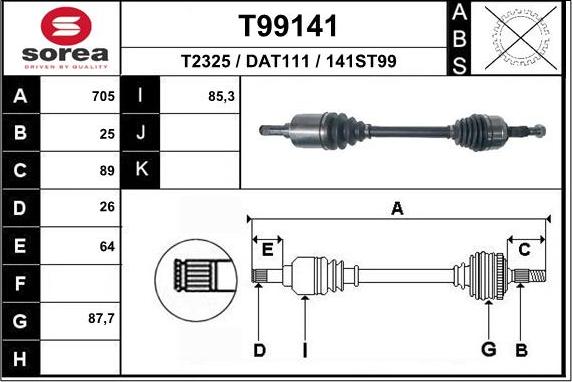 EAI T99141 - Приводной вал autosila-amz.com