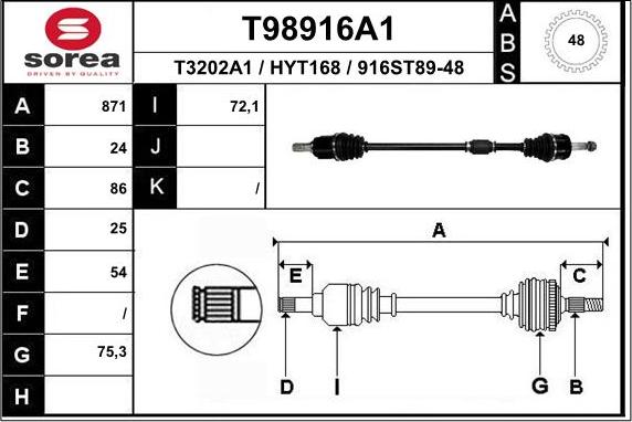 EAI T98916A1 - Приводной вал autosila-amz.com