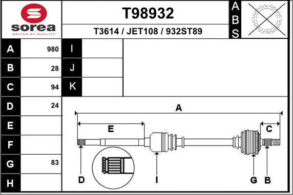 EAI T98932 - Приводной вал autosila-amz.com