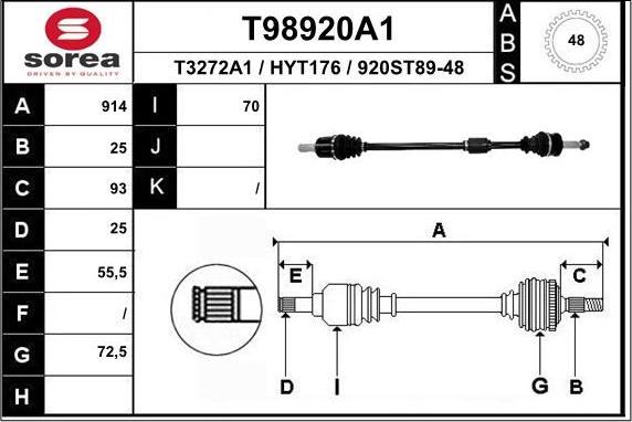 EAI T98920A1 - Приводной вал autosila-amz.com