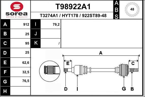 EAI T98922A1 - Приводной вал autosila-amz.com