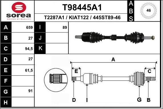 EAI T98445A1 - Приводной вал autosila-amz.com