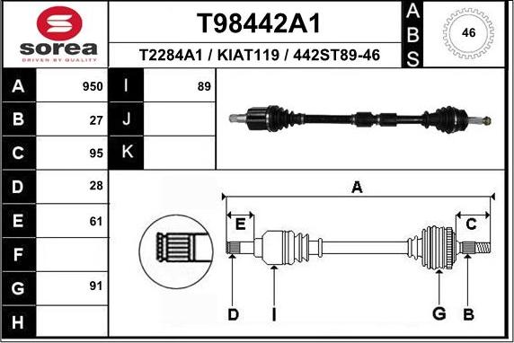 EAI T98442A1 - Приводной вал autosila-amz.com