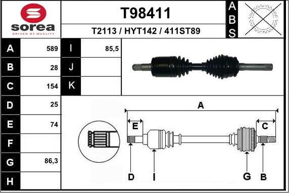 EAI T98411 - Приводной вал autosila-amz.com