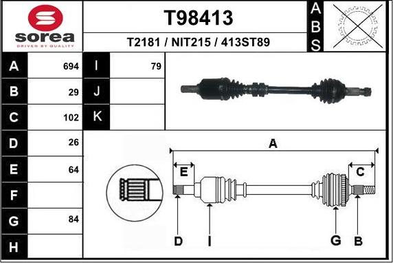 EAI T98413 - Приводной вал autosila-amz.com