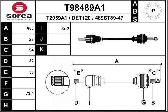 EAI T98489A1 - Приводной вал autosila-amz.com