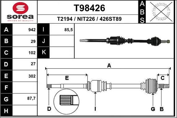 EAI T98426 - Вал приводной autosila-amz.com