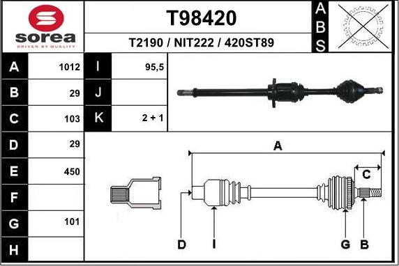 EAI T98420 - Приводной вал autosila-amz.com