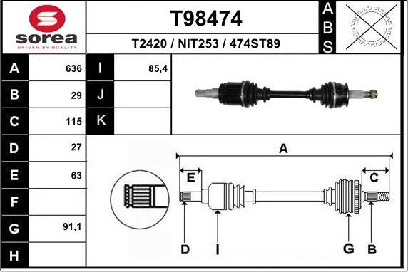 EAI T98474 - Приводной вал autosila-amz.com