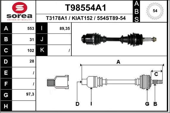 EAI T98554A1 - Приводной вал autosila-amz.com
