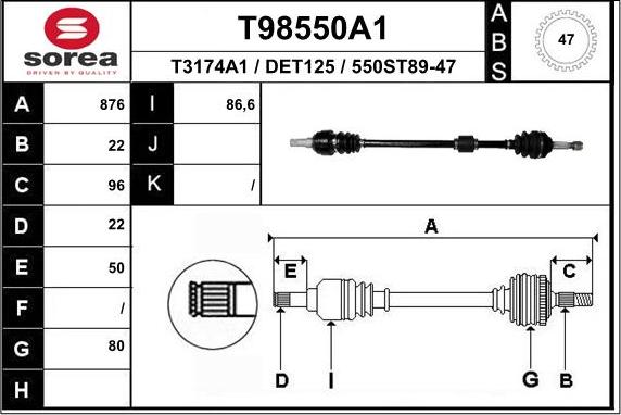 EAI T98550A1 - Приводной вал autosila-amz.com