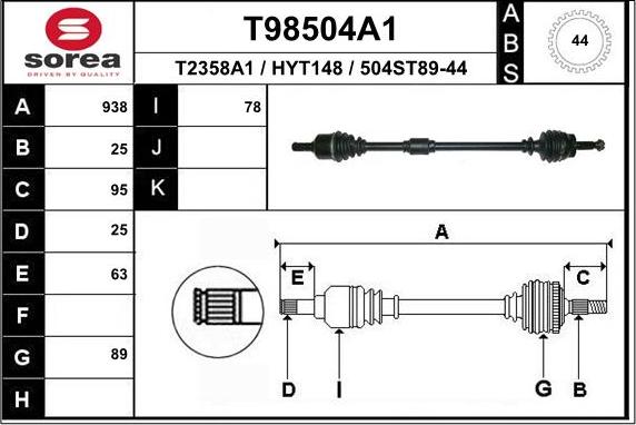 EAI T98504A1 - Привод правый 938mm ABS autosila-amz.com
